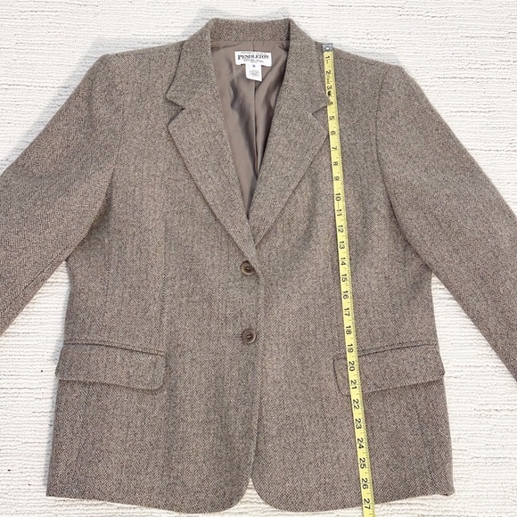 PENDLETON Women’s 16P Taupe Blazer Herringbone Lambswool Equestrian Academia - Picture 6 of 12